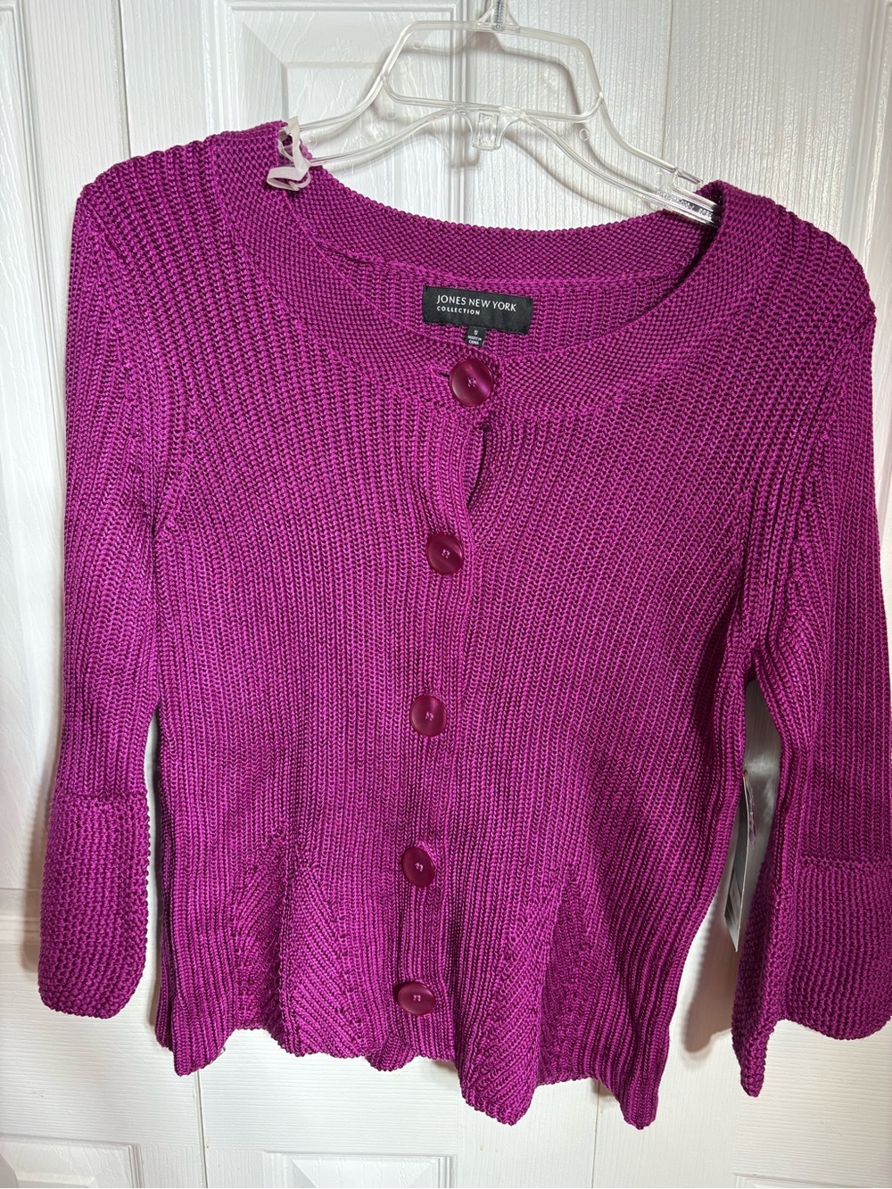 Jones New York Fuchsia Button-Front Knit Cardigan